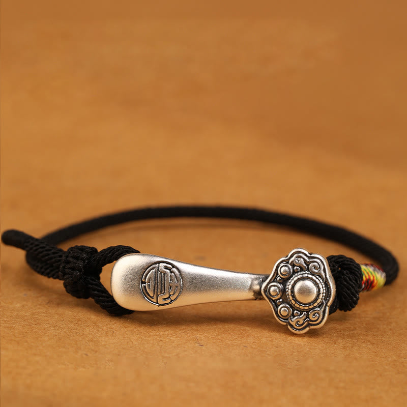 999 Sterling Silver Ruyi Stick String Protection Braided Bracelet