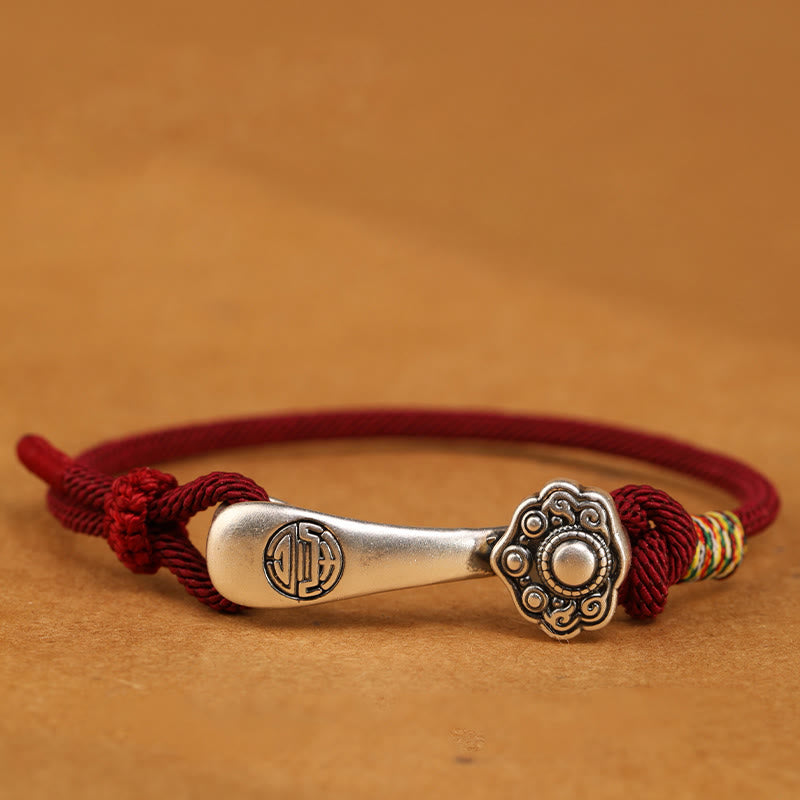 999 Sterling Silver Ruyi Stick String Protection Braided Bracelet