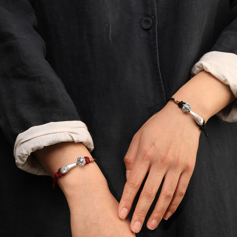 999 Sterling Silver Ruyi Stick String Protection Braided Bracelet