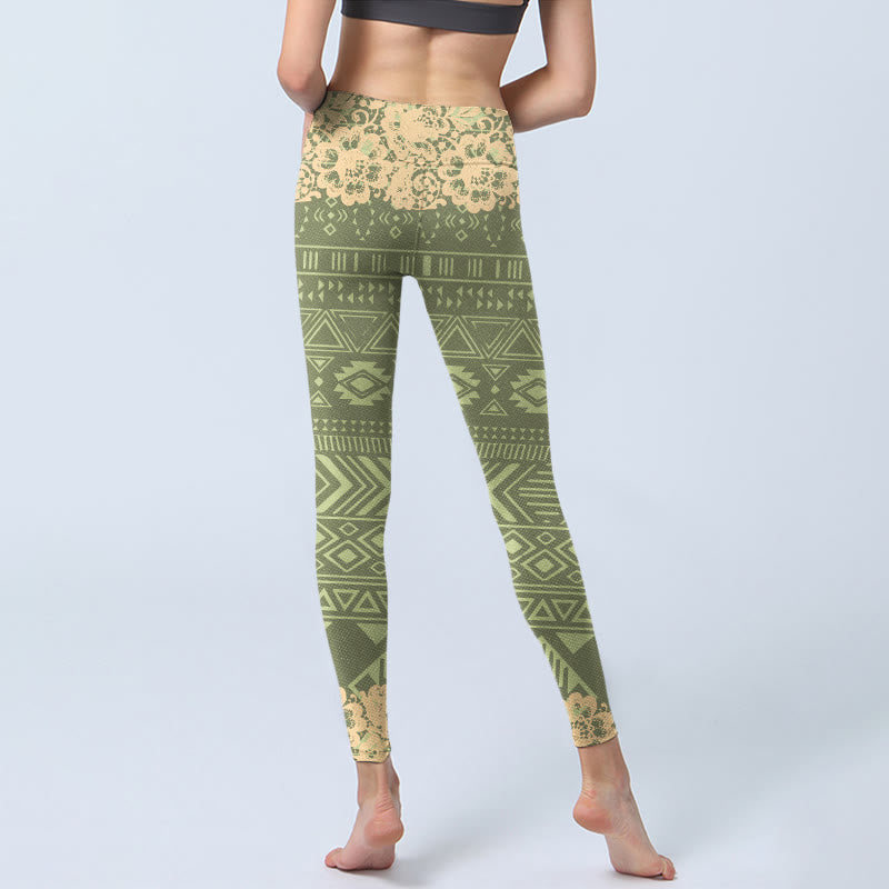 Flowers Geometric Shapes Gym Leggings Women's Yoga Pants