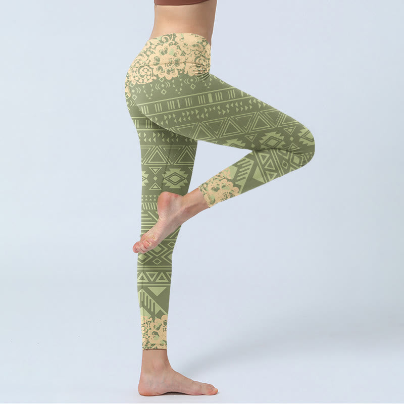 Flowers Geometric Shapes Gym Leggings Women's Yoga Pants