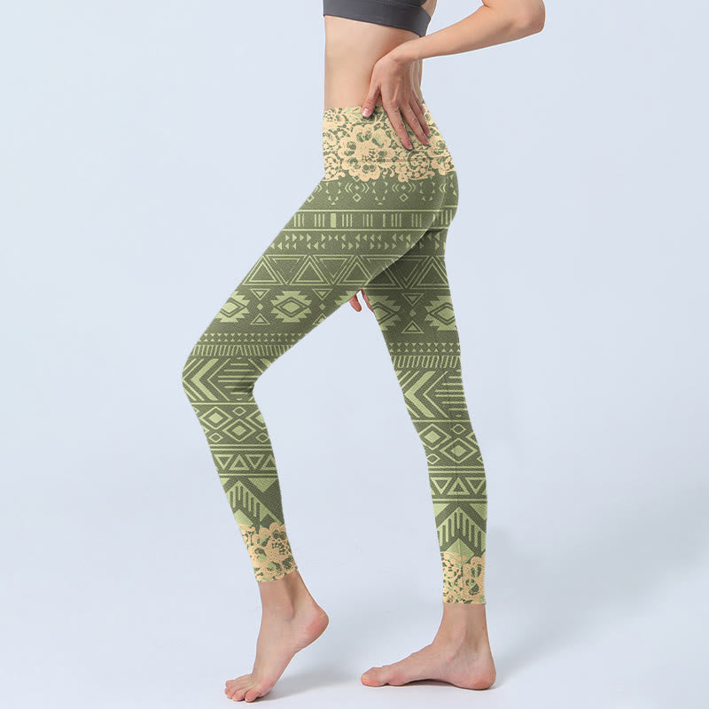Flowers Geometric Shapes Gym Leggings Women's Yoga Pants