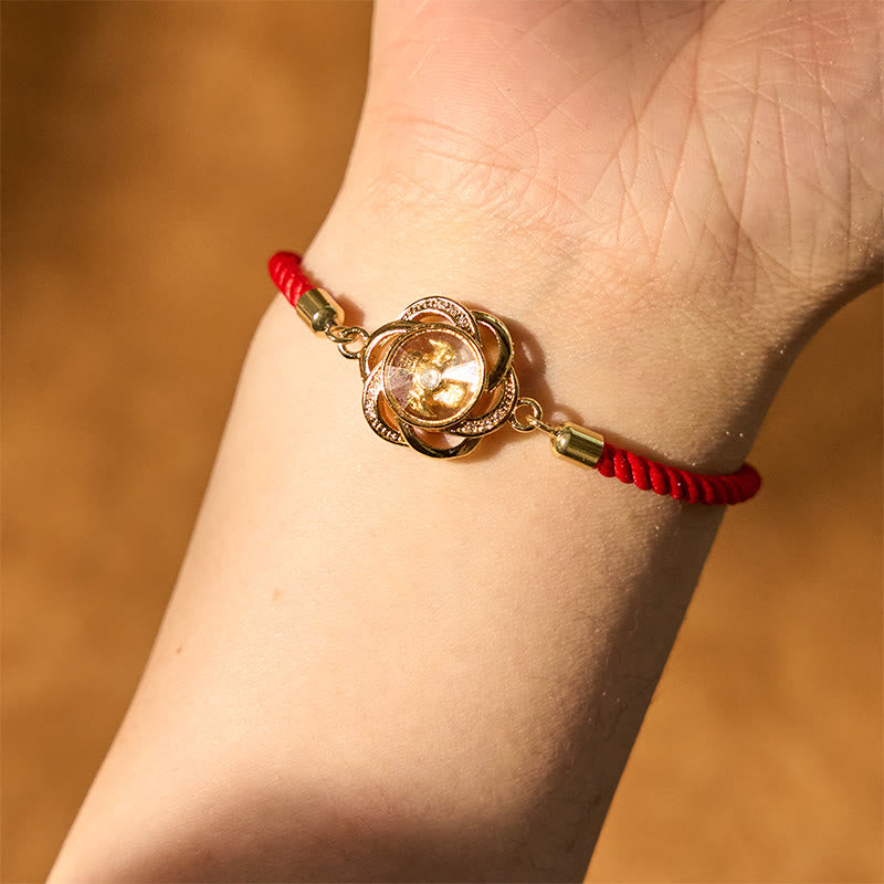Rotatable Plum Red String Copper Brass Windmill Feng Sheng Shui Qi Protection Braided Bracelet
