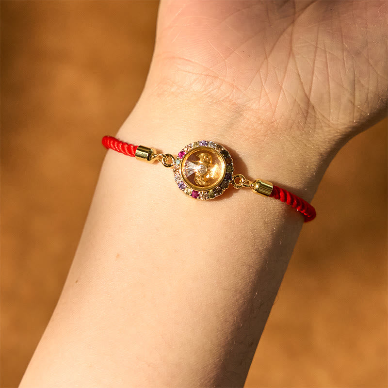 Copper Brass Color Rotatable Windmill Feng Sheng Shui Qi Fu Red String Faith Braided Bracelet