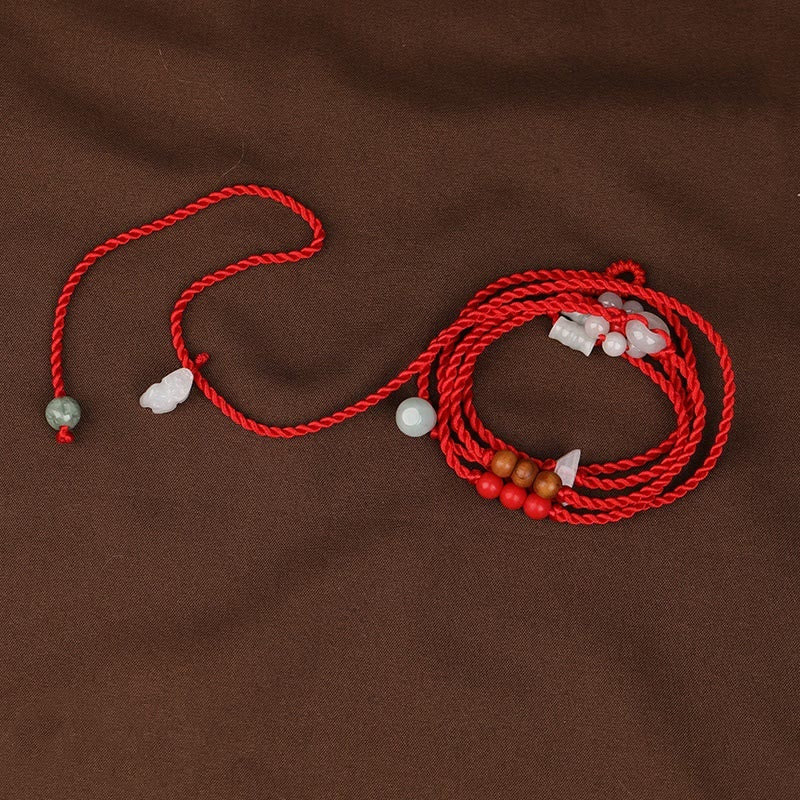 Chinese Zodiac Peach Wood Blessing Red String Belly Chain