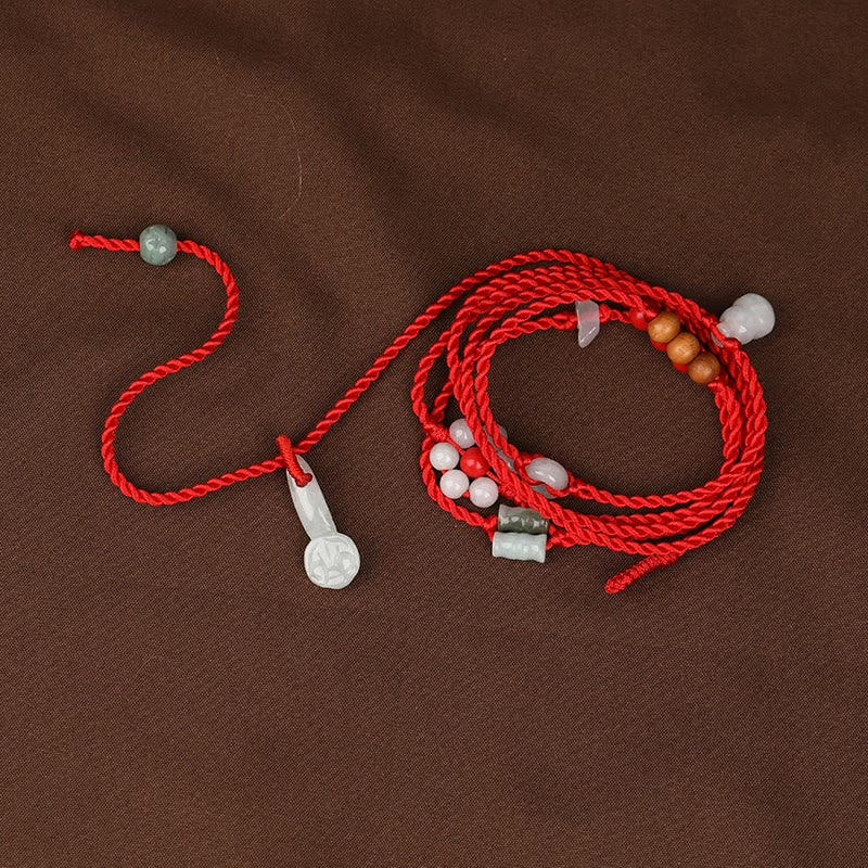 Chinese Zodiac Peach Wood Blessing Red String Belly Chain