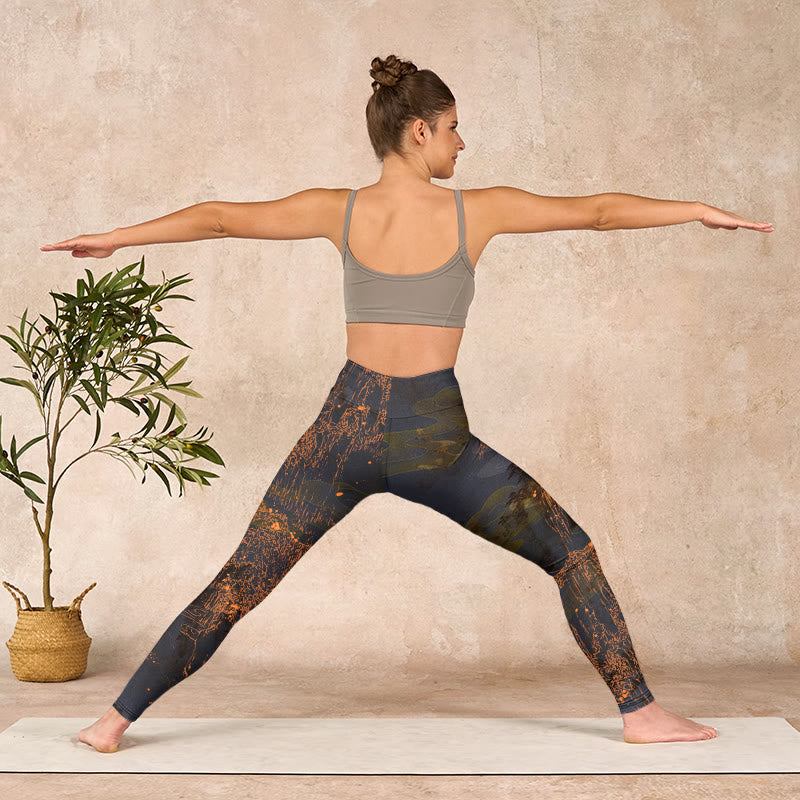 Golden Mountains Clouds Print Gym Leggings Women's Yoga Pants