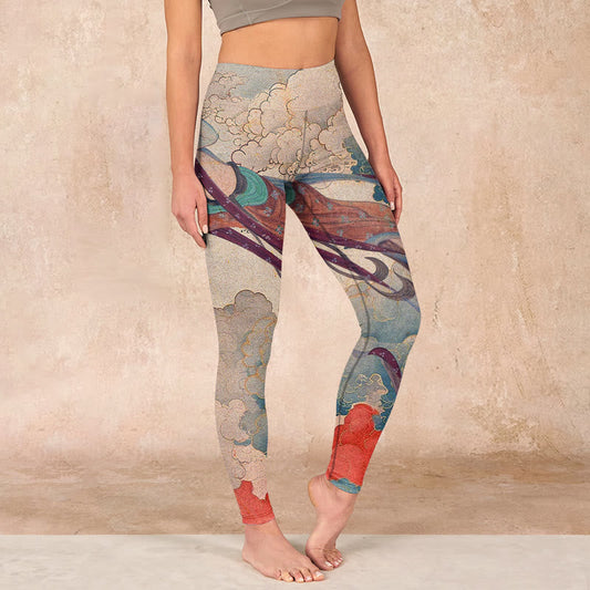 Dunhuang Flying Apsaras Auspicious Clouds Print Fitness Leggings Women's Yoga Pants