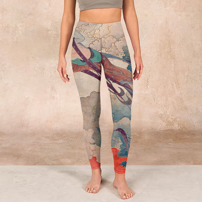 Dunhuang Flying Apsaras Auspicious Clouds Print Fitness Leggings Women's Yoga Pants