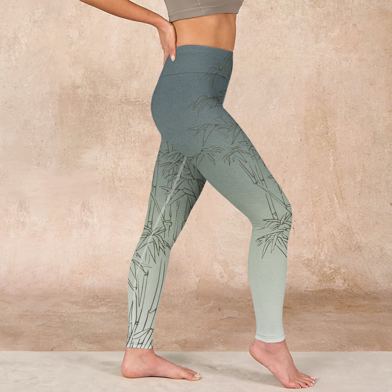 Bamboo Leaves Sketch Print Sports Leggings Women's Yoga Pants