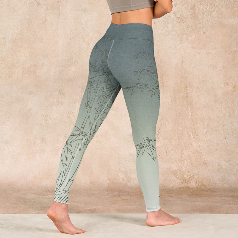 Bamboo Leaves Sketch Print Sports Leggings Women's Yoga Pants