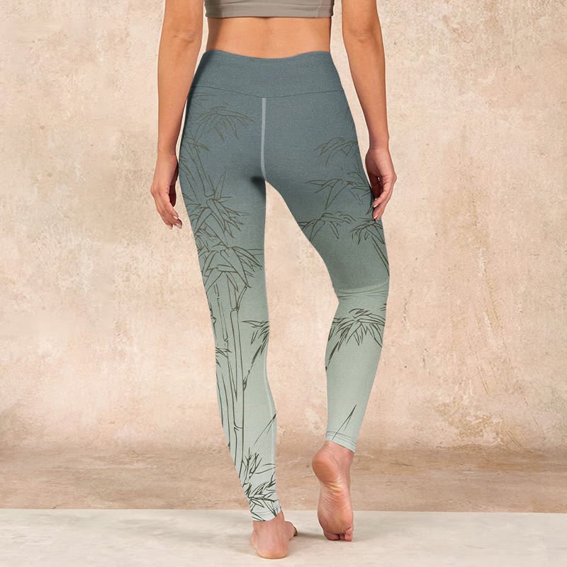 Bamboo Leaves Sketch Print Sports Leggings Women's Yoga Pants