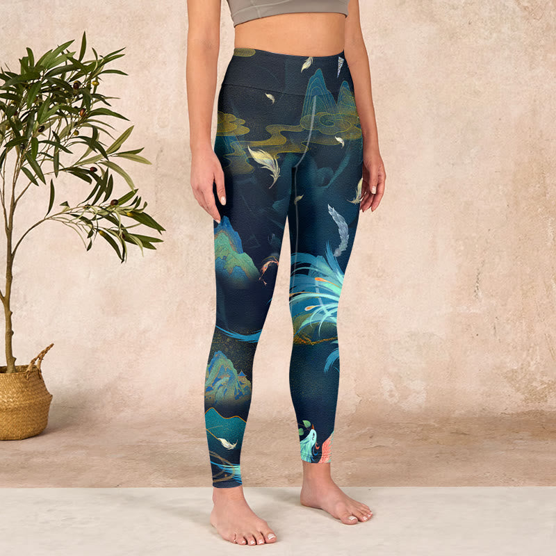 Mountains Phoenix Feather Exercise Leggings Women's Yoga Pants