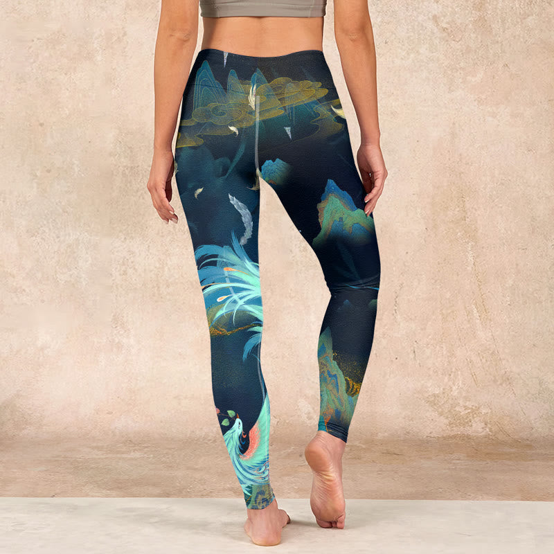 Mountains Phoenix Feather Exercise Leggings Women's Yoga Pants