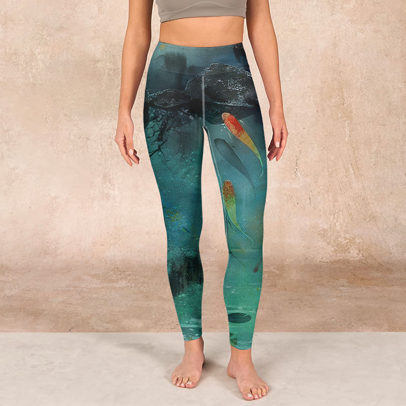 Pond Koi Fish Rocks Print Sports Leggings Women's Yoga Pants