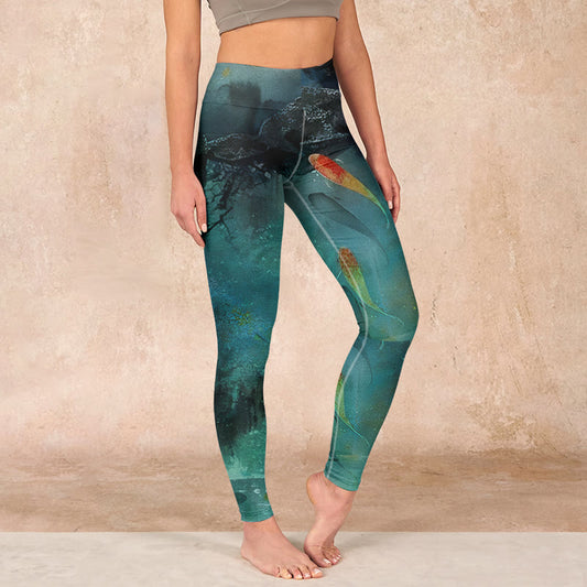 Pond Koi Fish Rocks Print Sports Leggings Women's Yoga Pants
