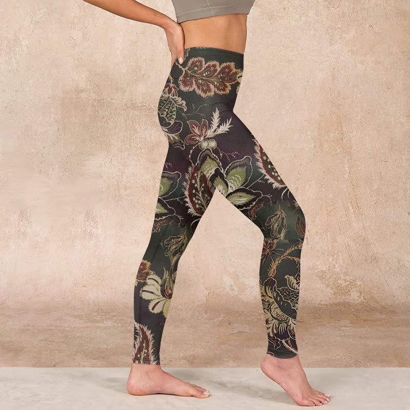 Olive Florals Print Sports Fitness Leggings Women's Yoga Pants