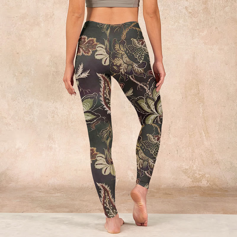 Olive Florals Print Sports Fitness Leggings Women's Yoga Pants