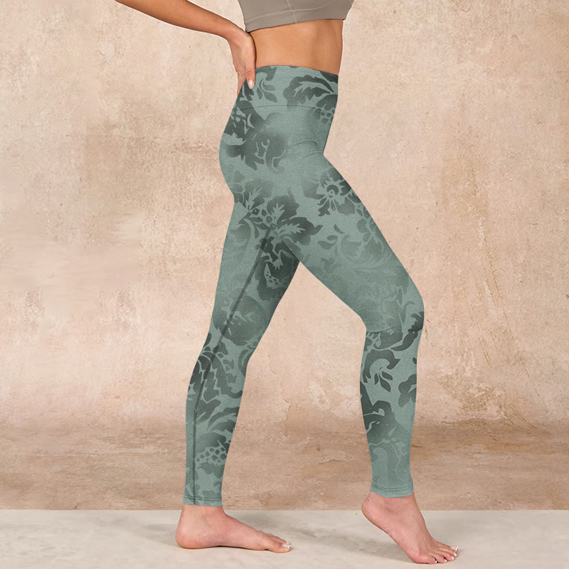 Casual Flower Leaves Print Gym Fitness Leggings Women's Yoga Pants