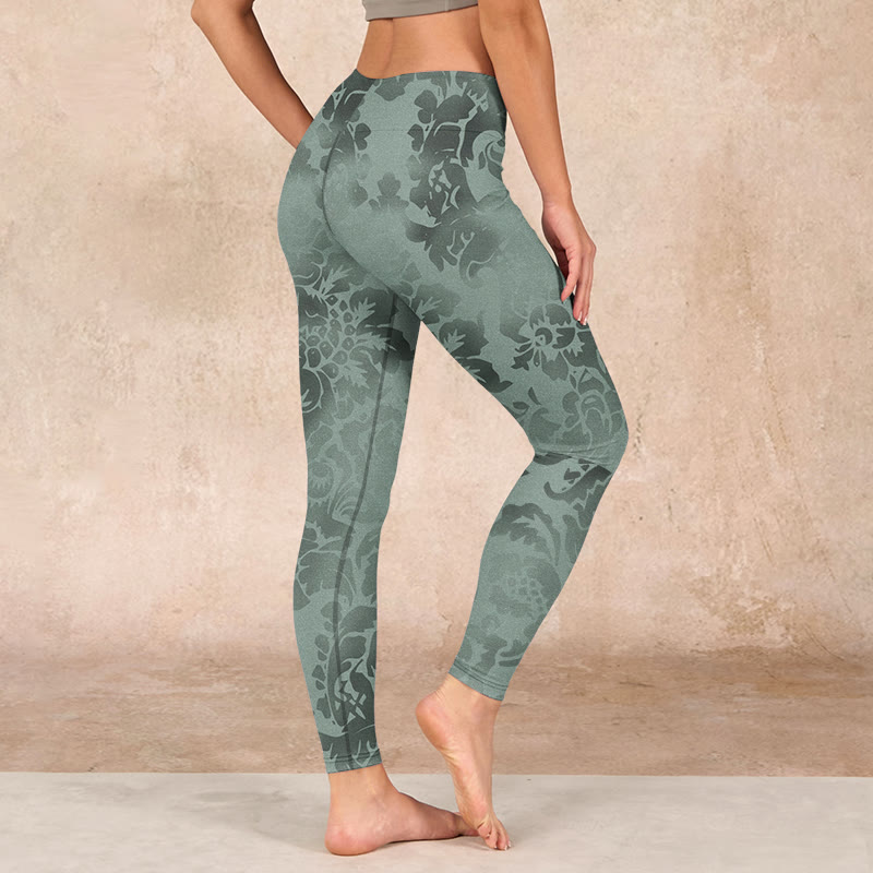 Casual Flower Leaves Print Gym Fitness Leggings Women's Yoga Pants