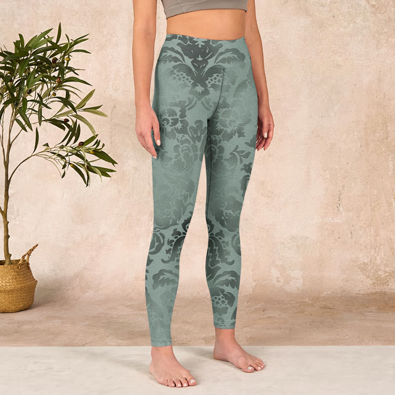 Casual Flower Leaves Print Gym Fitness Leggings Women's Yoga Pants