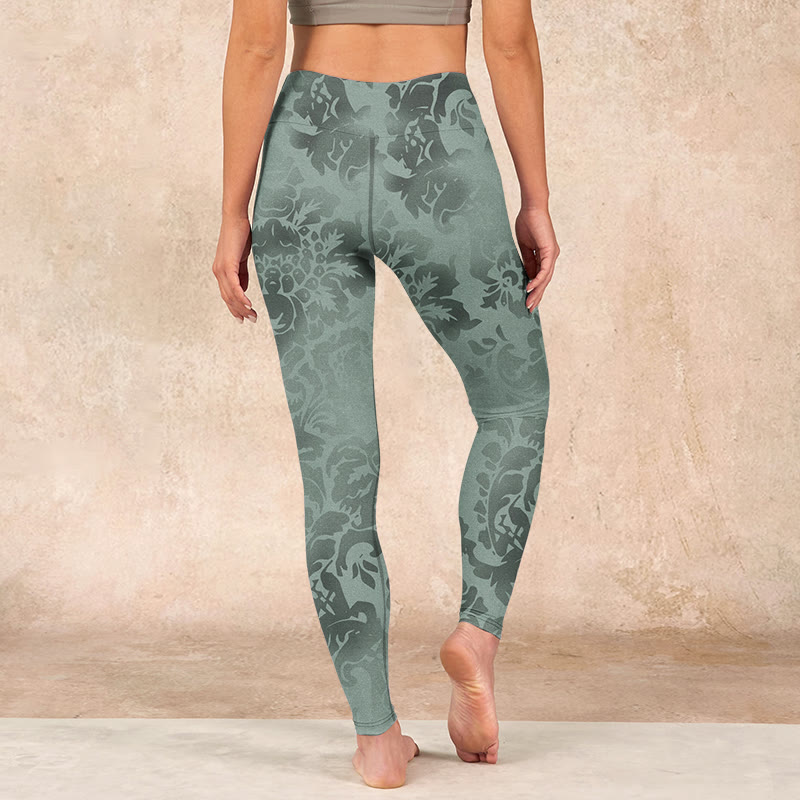 Casual Flower Leaves Print Gym Fitness Leggings Women's Yoga Pants