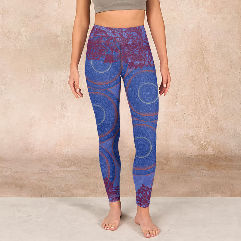 Purple Compass Mandala Flower Print Gym Fitness Leggings Women's Yoga Pants