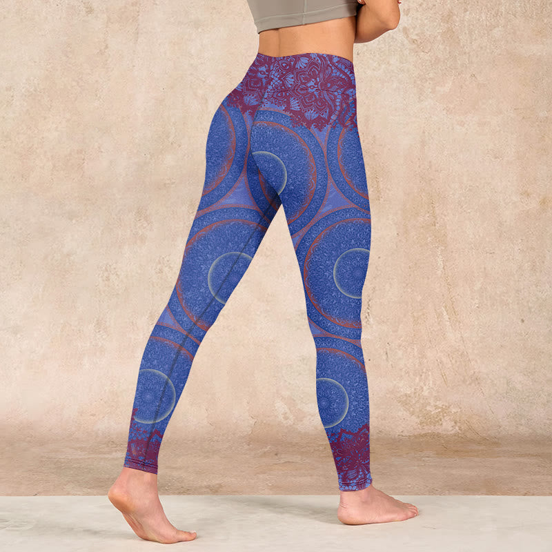 Purple Compass Mandala Flower Print Gym Fitness Leggings Women's Yoga Pants