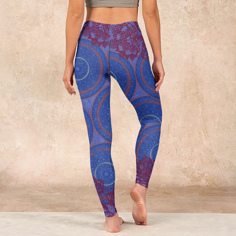 Purple Compass Mandala Flower Print Gym Fitness Leggings Women's Yoga Pants