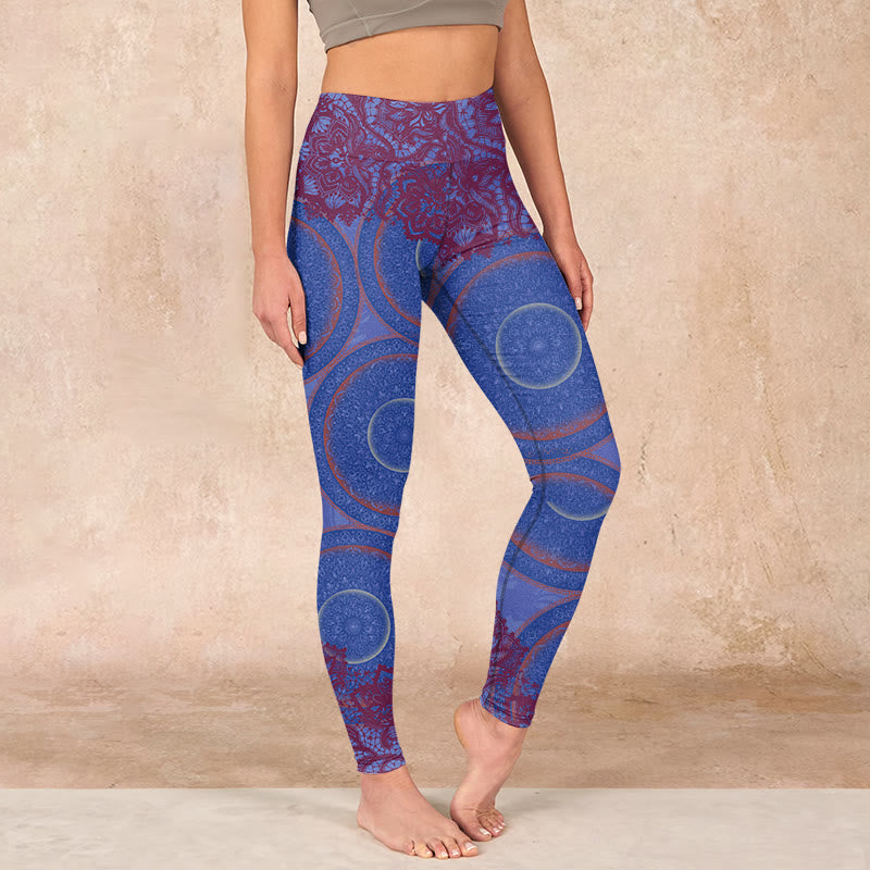 Purple Compass Mandala Flower Print Gym Fitness Leggings Women's Yoga Pants
