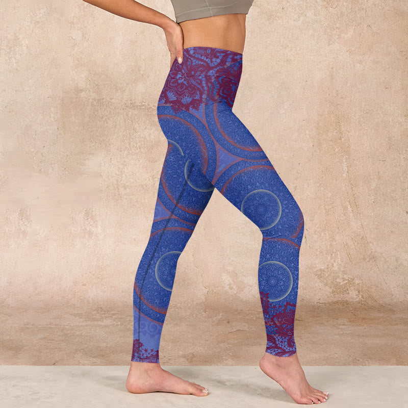 Purple Compass Mandala Flower Print Gym Fitness Leggings Women's Yoga Pants