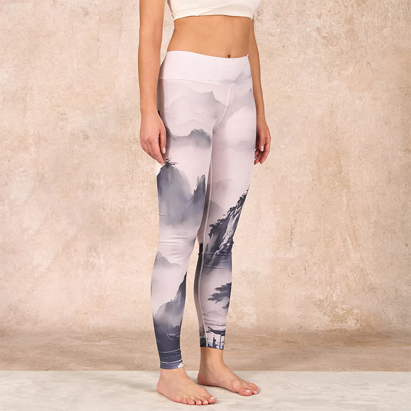 Splash-ink Landscape Painting Print Fitness Leggings Women's Yoga Pants