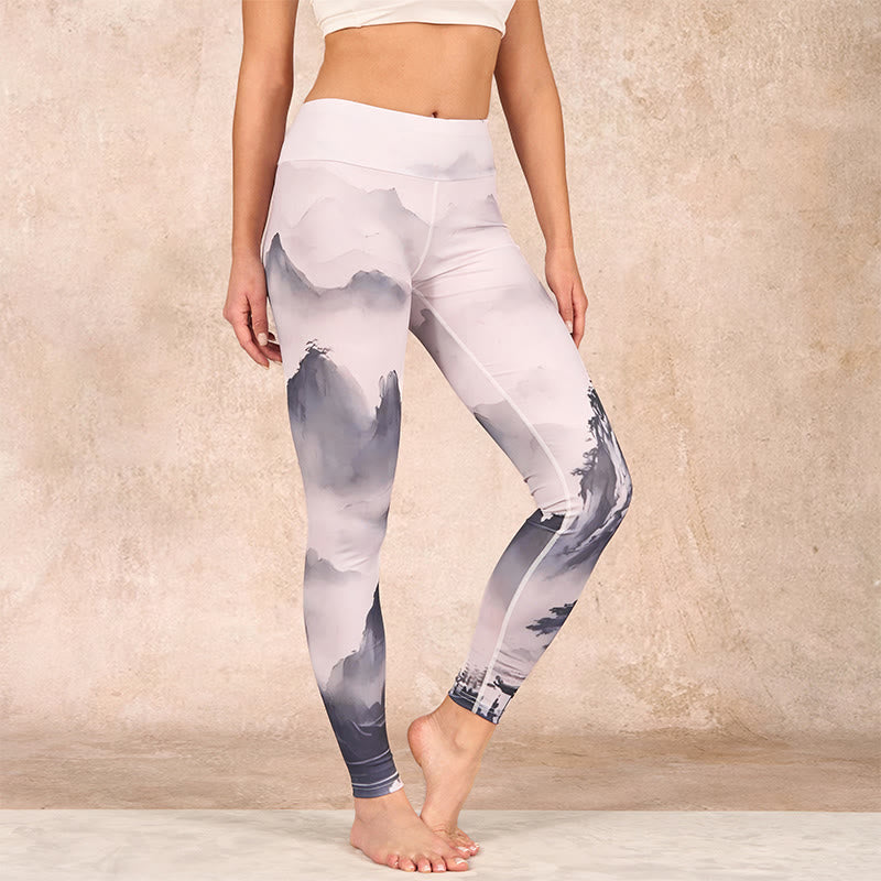 Splash-ink Landscape Painting Print Fitness Leggings Women's Yoga Pants