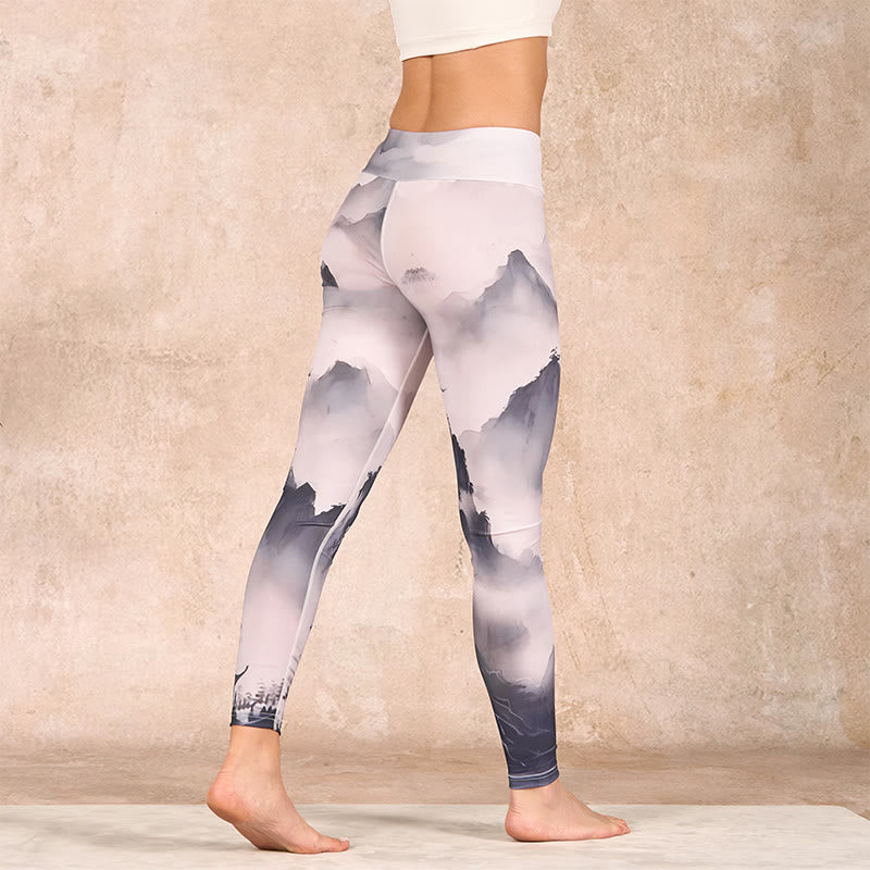 Splash-ink Landscape Painting Print Fitness Leggings Women's Yoga Pants