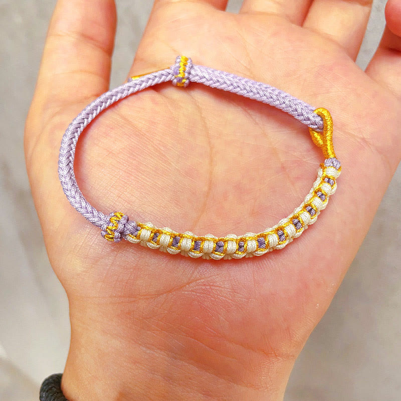 Tibetan Gold Thread Colorful Peach Blossom Knot Connection Braided Bracelet