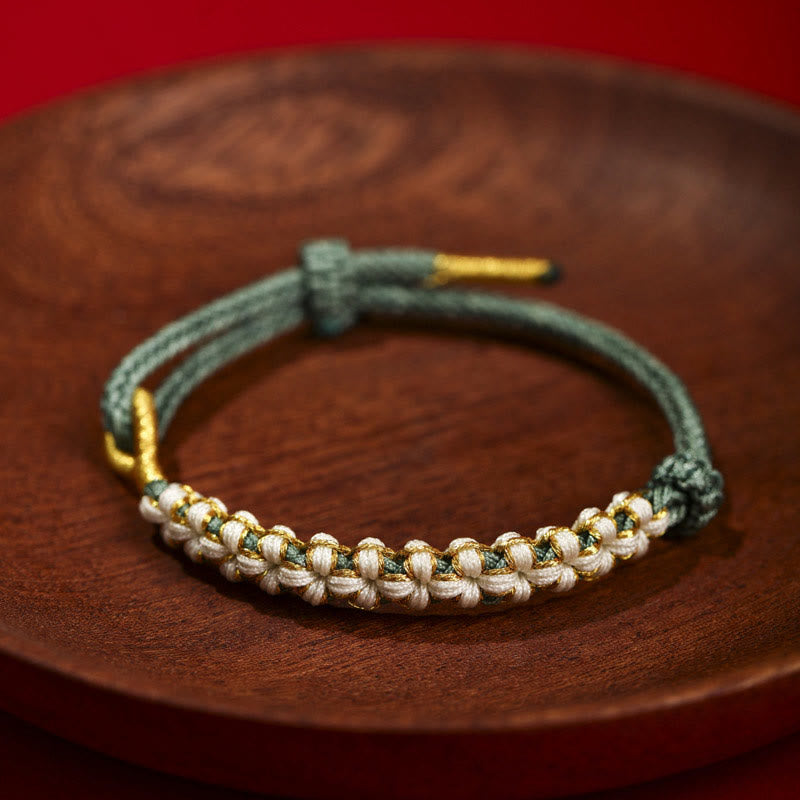 Tibetan Gold Thread Colorful Peach Blossom Knot Connection Braided Bracelet