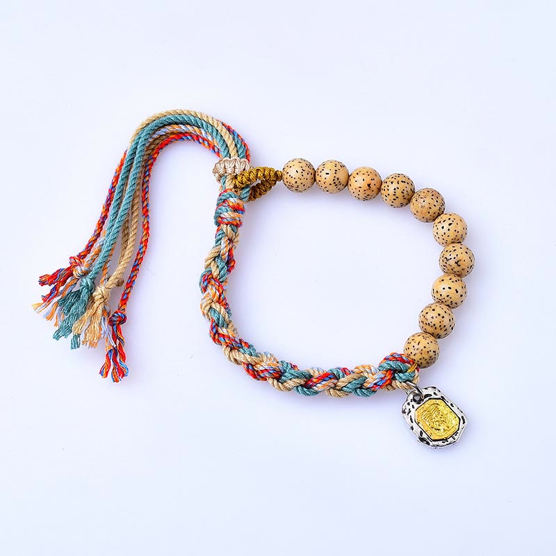 Tibetan Colored Rope Bodhi Seed Zakiram Goddess Of Wealth Adjustable Protection Bracelet