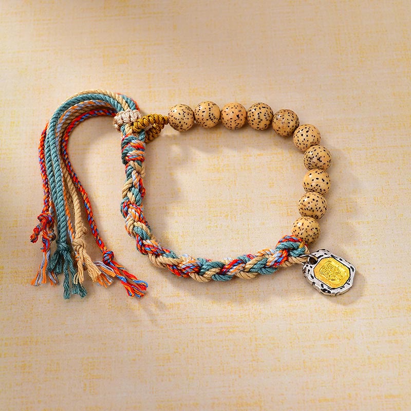 Tibetan Colored Rope Bodhi Seed Zakiram Goddess Of Wealth Adjustable Protection Bracelet