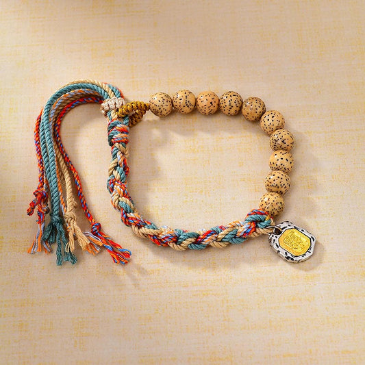 Tibetan Colored Rope Bodhi Seed Zakiram Goddess Of Wealth Adjustable Protection Bracelet