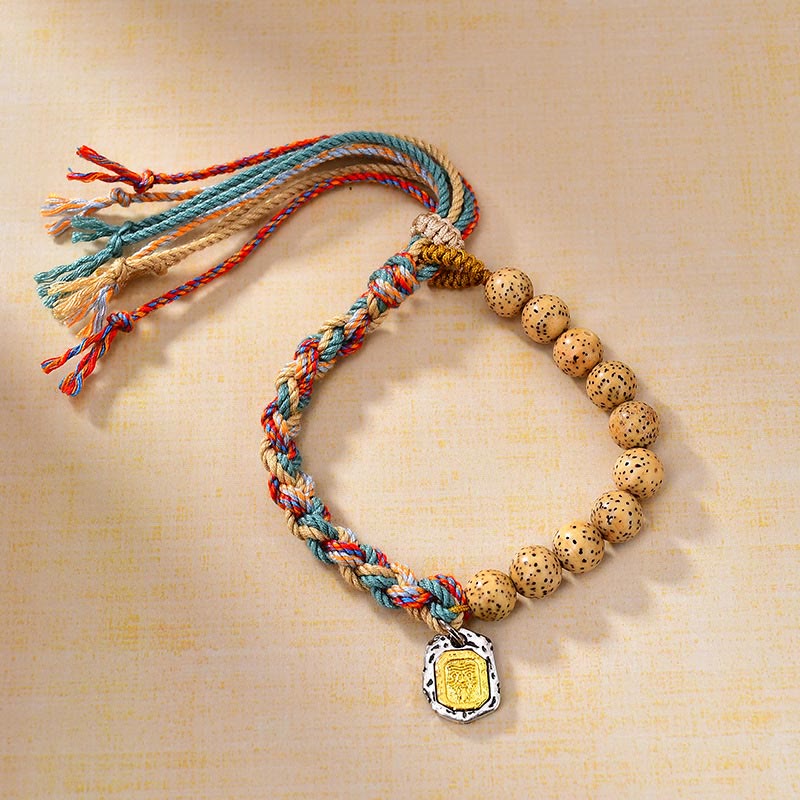 Tibetan Colored Rope Bodhi Seed Zakiram Goddess Of Wealth Adjustable Protection Bracelet
