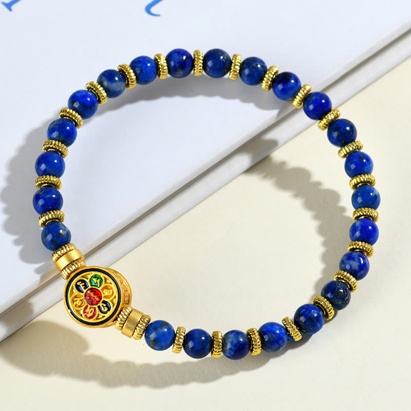 Natural Lazurite Lapis Lazuli Om Mani Padme Hum Bead Balance Bracelet