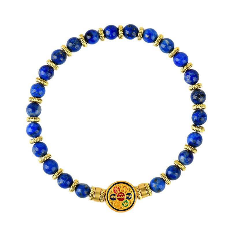 Natural Lazurite Lapis Lazuli Om Mani Padme Hum Bead Balance Bracelet