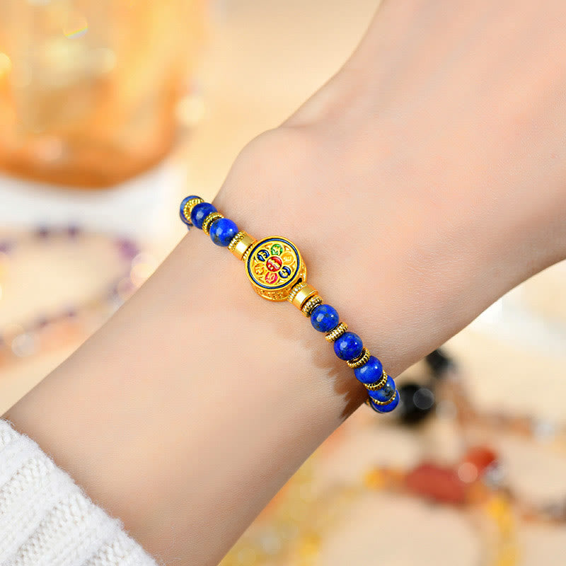 Natural Lazurite Lapis Lazuli Om Mani Padme Hum Bead Balance Bracelet