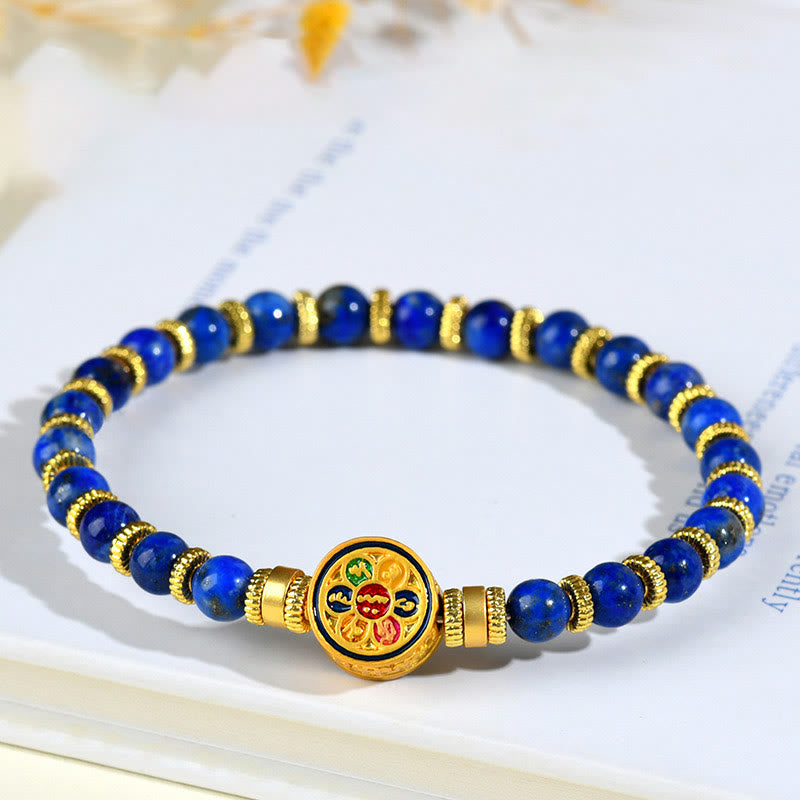 Natural Lazurite Lapis Lazuli Om Mani Padme Hum Bead Balance Bracelet