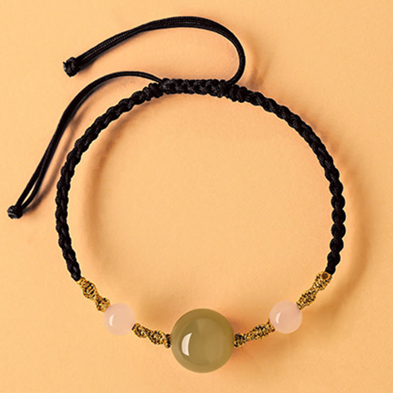 Hetian Jade Black Onyx Red Agate Bead Luck Braided Bracelet