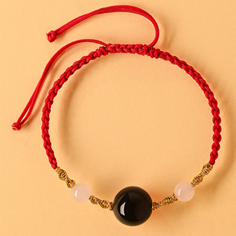 Hetian Jade Black Onyx Red Agate Bead Luck Braided Bracelet