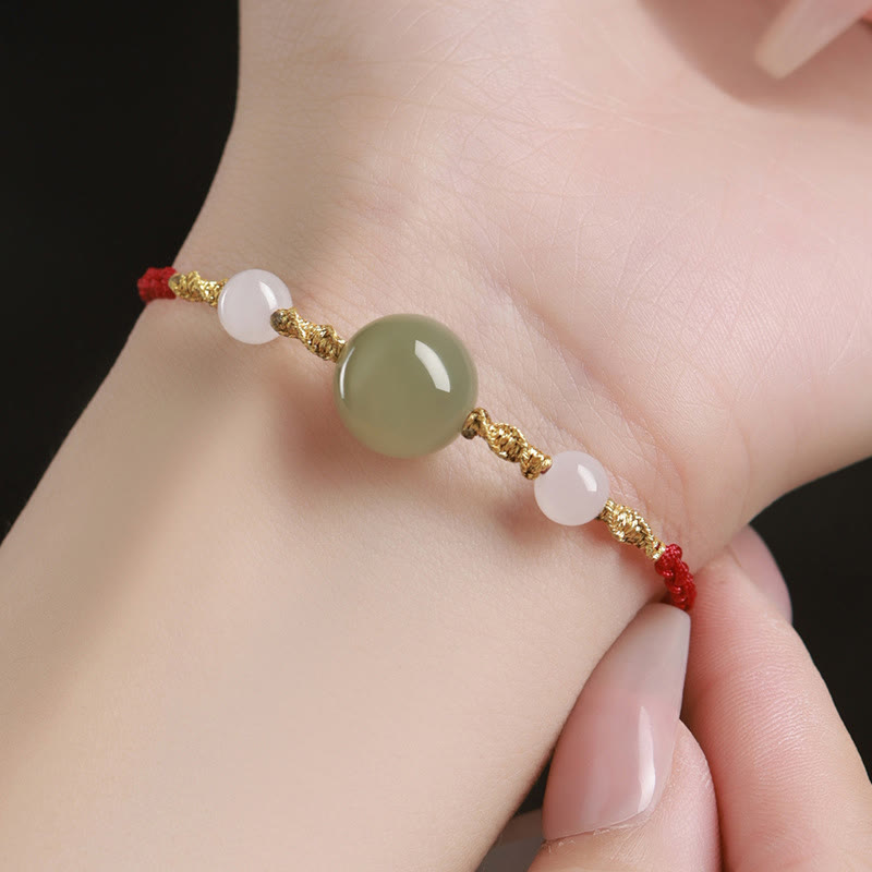 Hetian Jade Black Onyx Red Agate Bead Luck Braided Bracelet