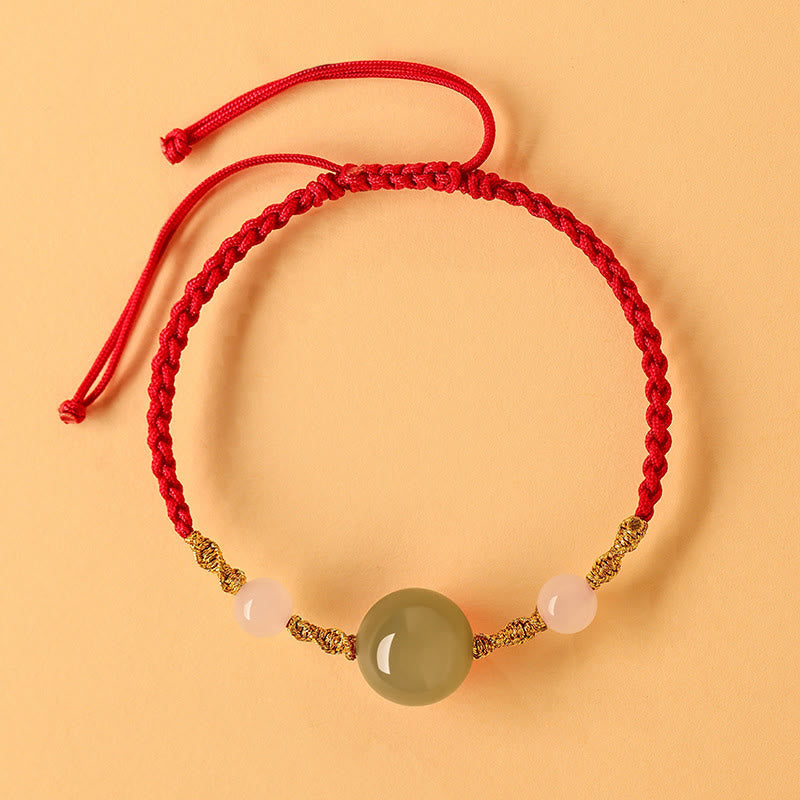 Hetian Jade Black Onyx Red Agate Bead Luck Braided Bracelet