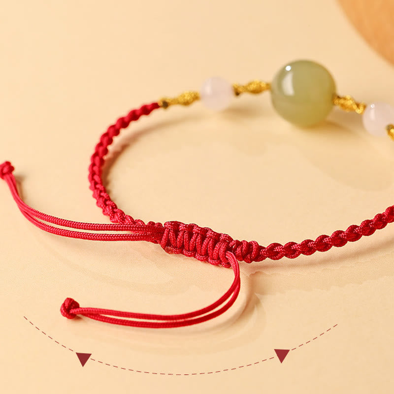 Hetian Jade Black Onyx Red Agate Bead Luck Braided Bracelet