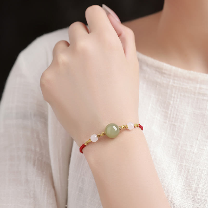 Hetian Jade Black Onyx Red Agate Bead Luck Braided Bracelet